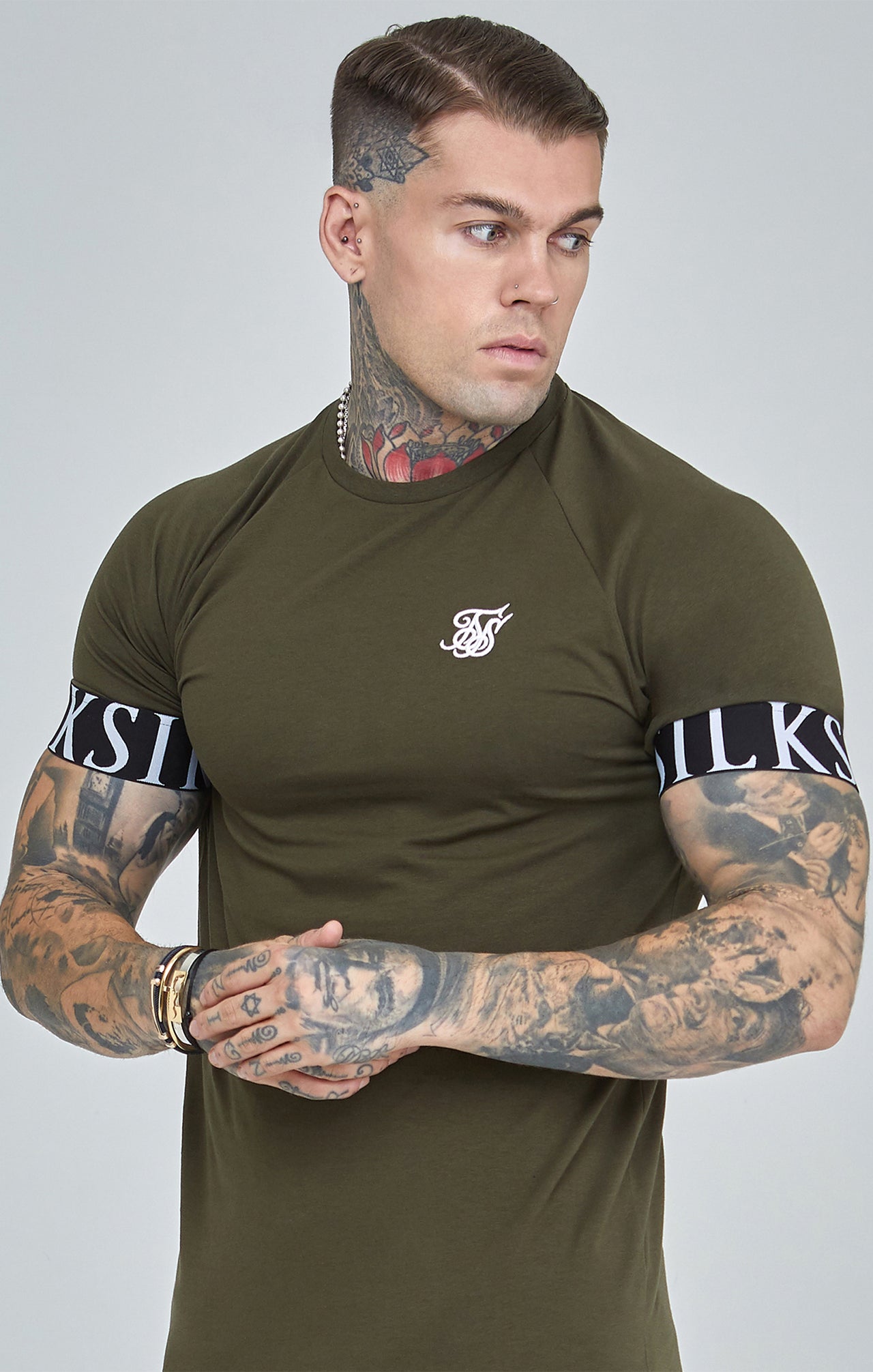 Khaki Essential Elastic Cuff Muscle Fit T-Shirt