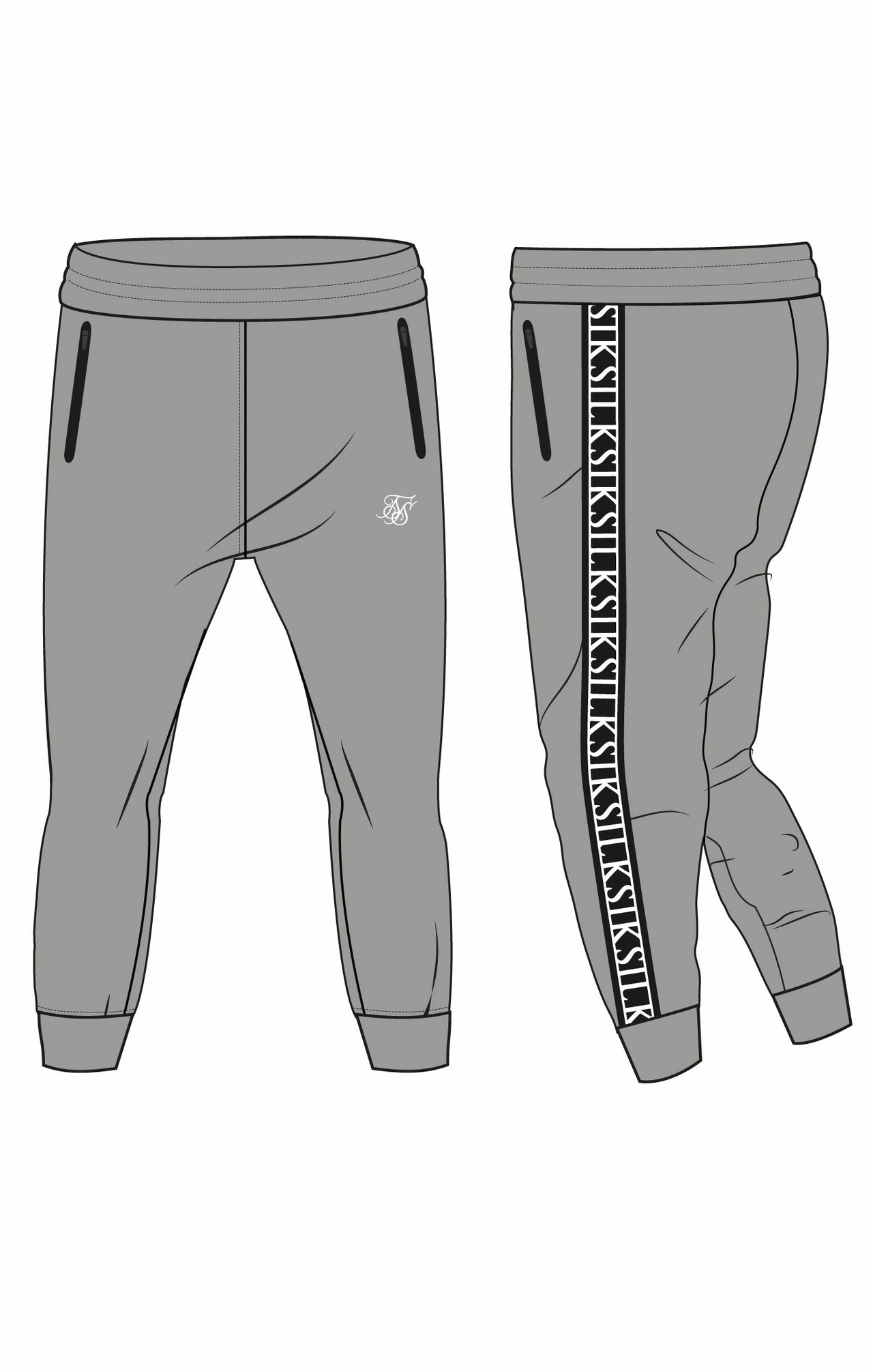 Grey & Black Skin Fit Taped Jogger