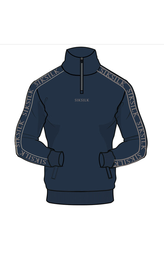 Navy Muscle Fit Taped Track Top