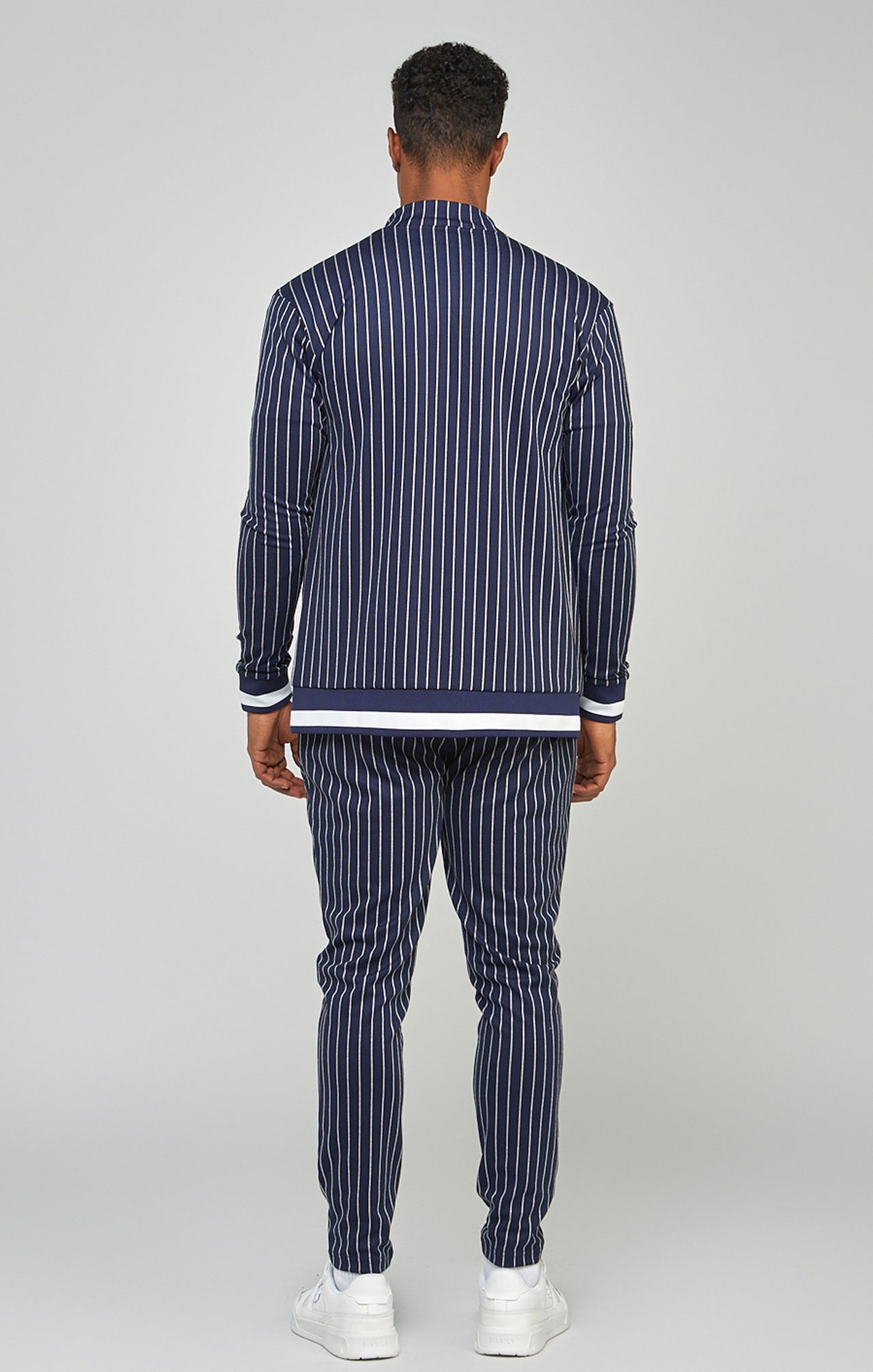 Navy Pinstripe Zip Through Funnel Neck Track Tp (4)