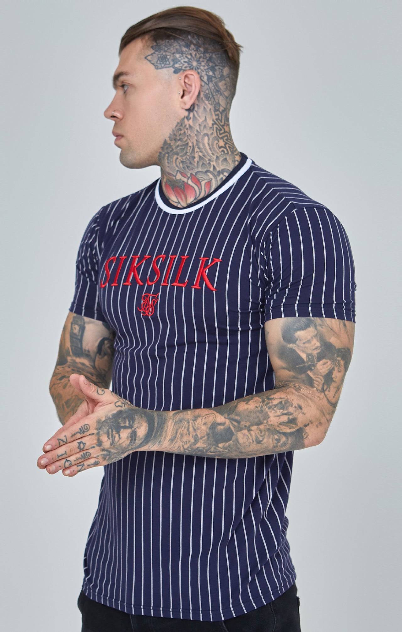 Navy Pinstiripe Muscle Fit T-Shirt