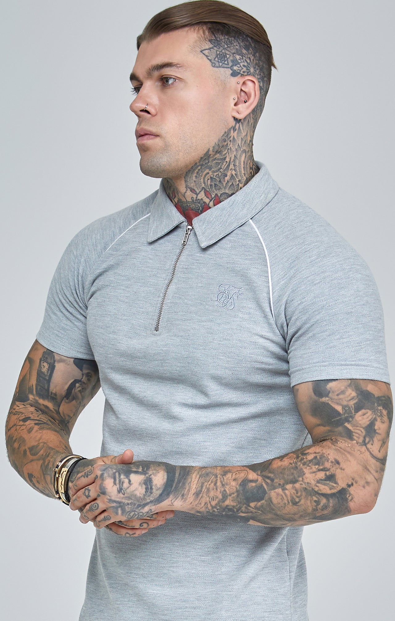 Grey Marl Textured Retro Polo Shirt