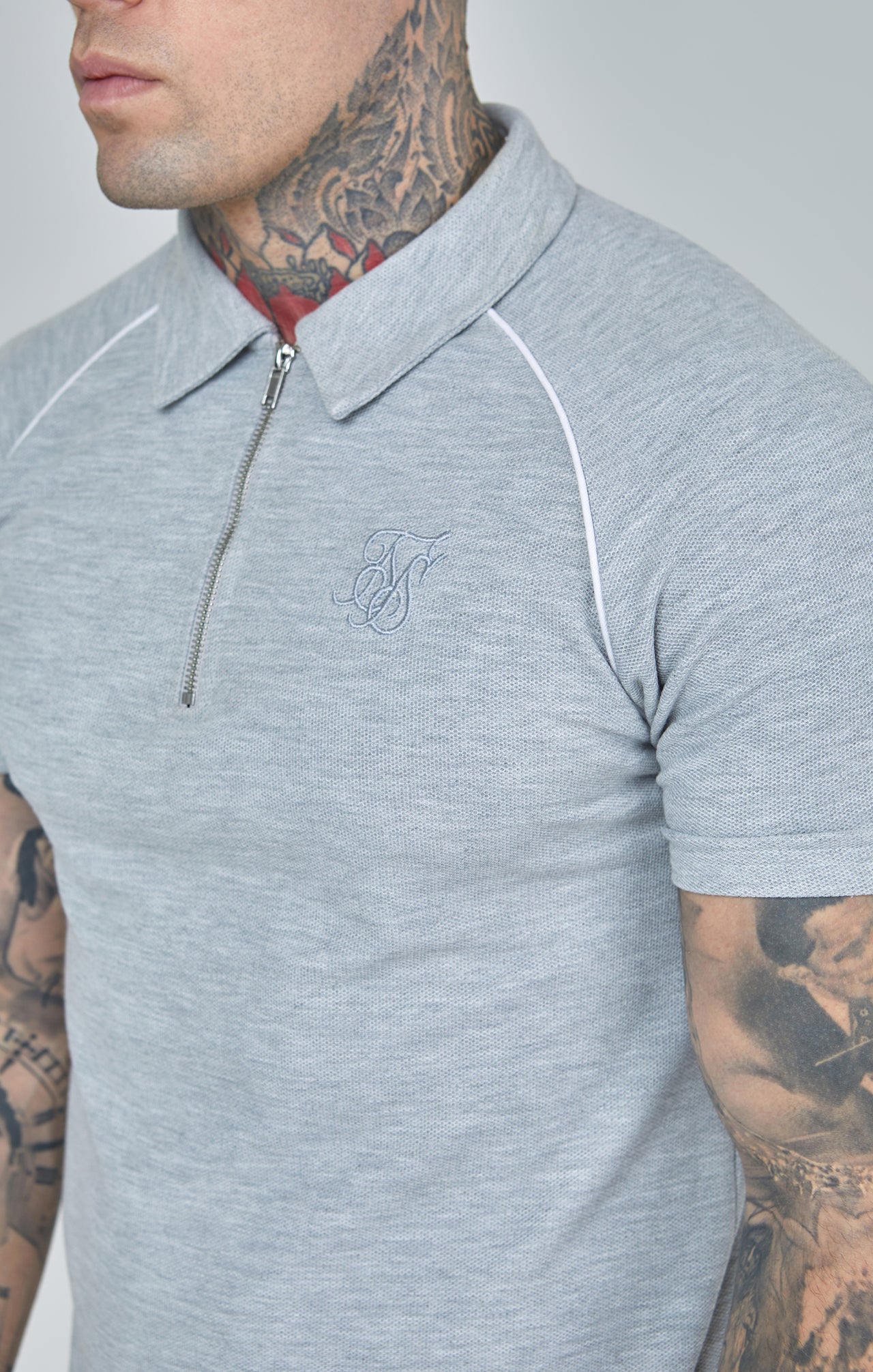 Grey Marl Textured Retro Polo Shirt (2)