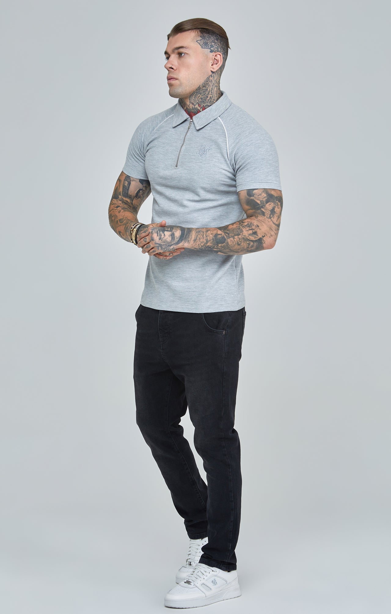 Grey Marl Textured Retro Polo Shirt (3)