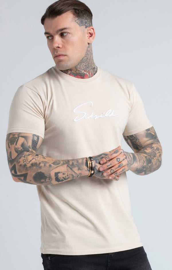 Stone Embroidered Script Muscle Fit T-Shirt