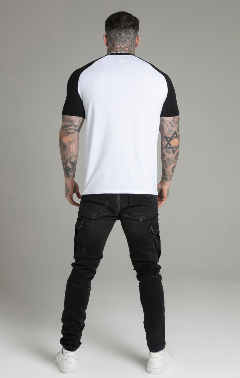 SikSilk Men's White Black Raglan T Shirt