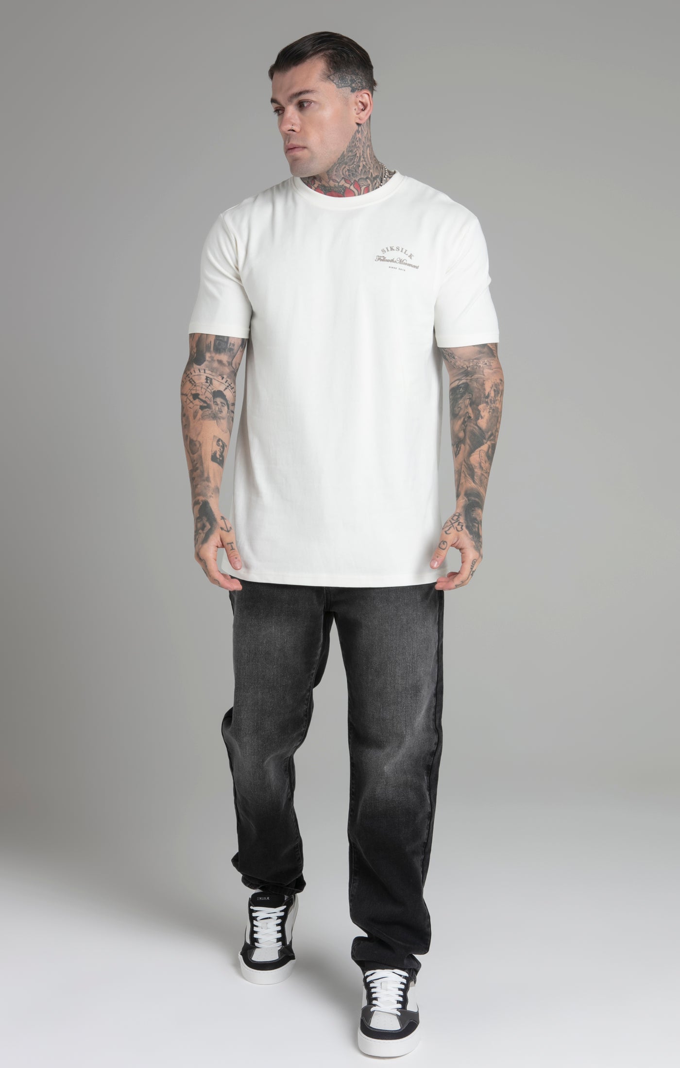 SikSilk Men s Ecru Relaxed Fit T Shirt