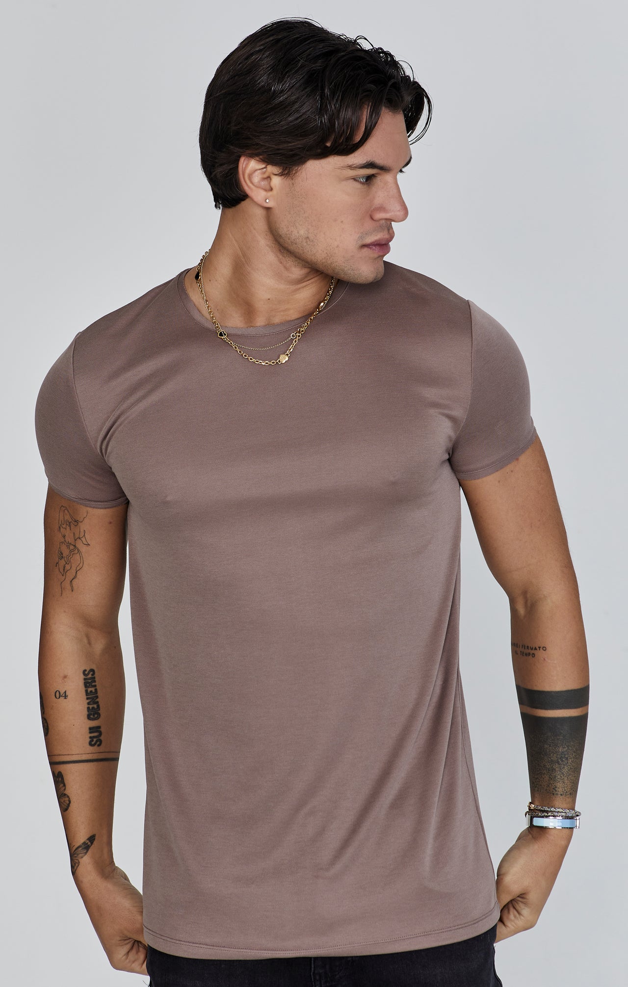 Brown Raw Neck T-Shirt