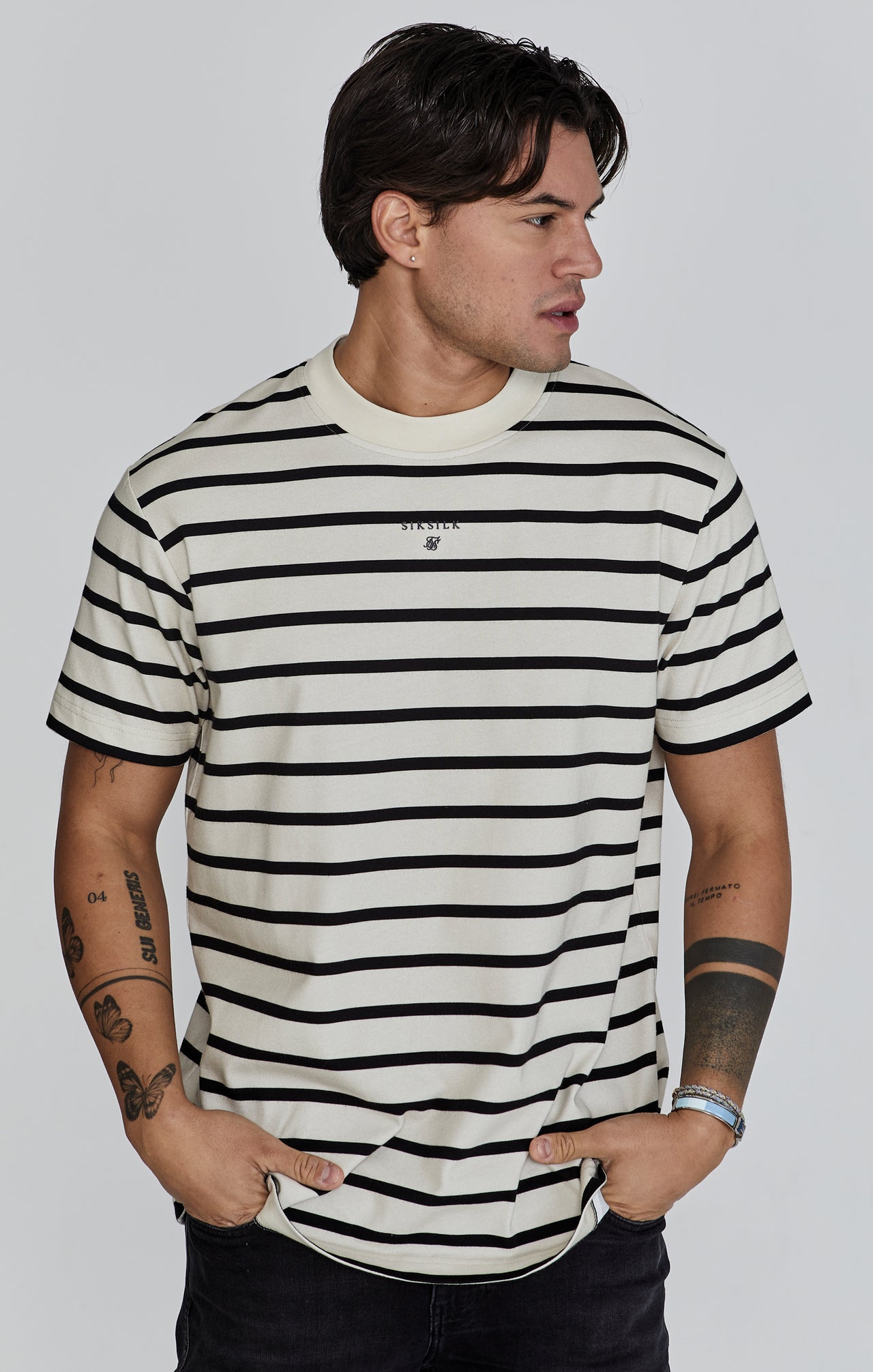 Beige Black Striped T-Shirt