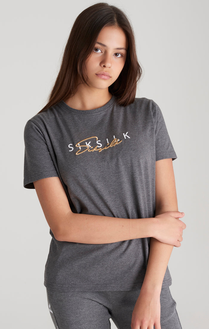 Girls Grey Marl Signature Boyfriend T-Shirt