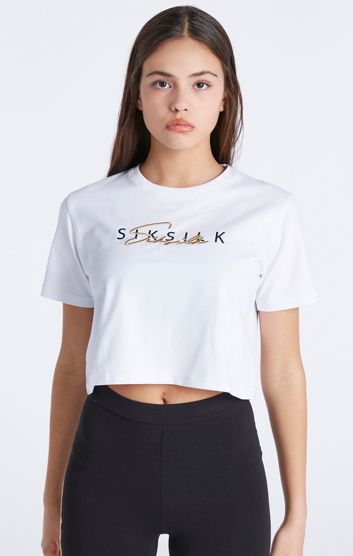 Girls White Signature Cropped T-Shirt (1)