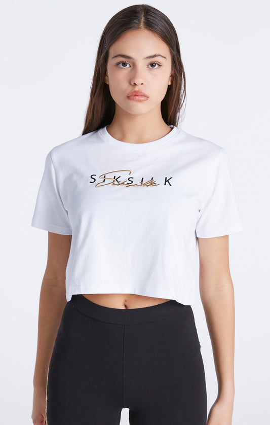 Girls White Signature Cropped T-Shirt
