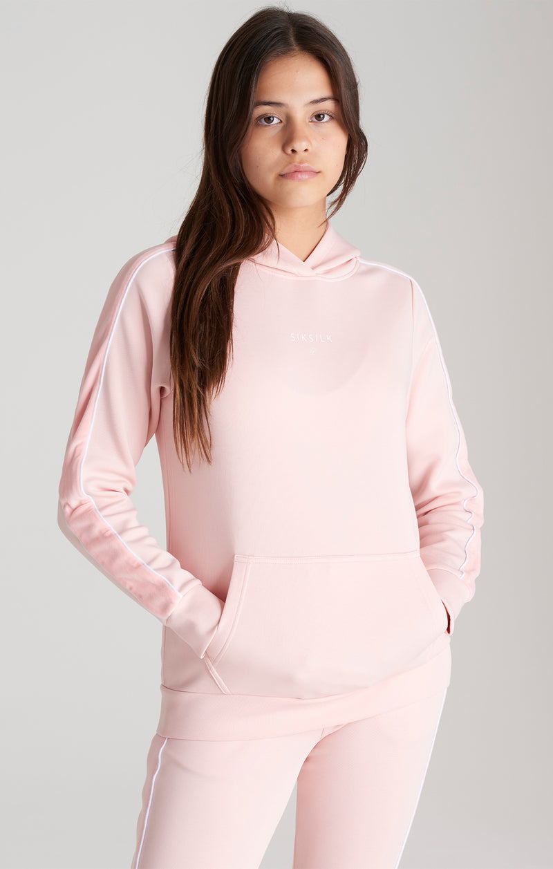 Girls Pink Velour Taped Hoodie