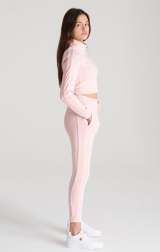 Girls Pink Velour Taped Track Jacket