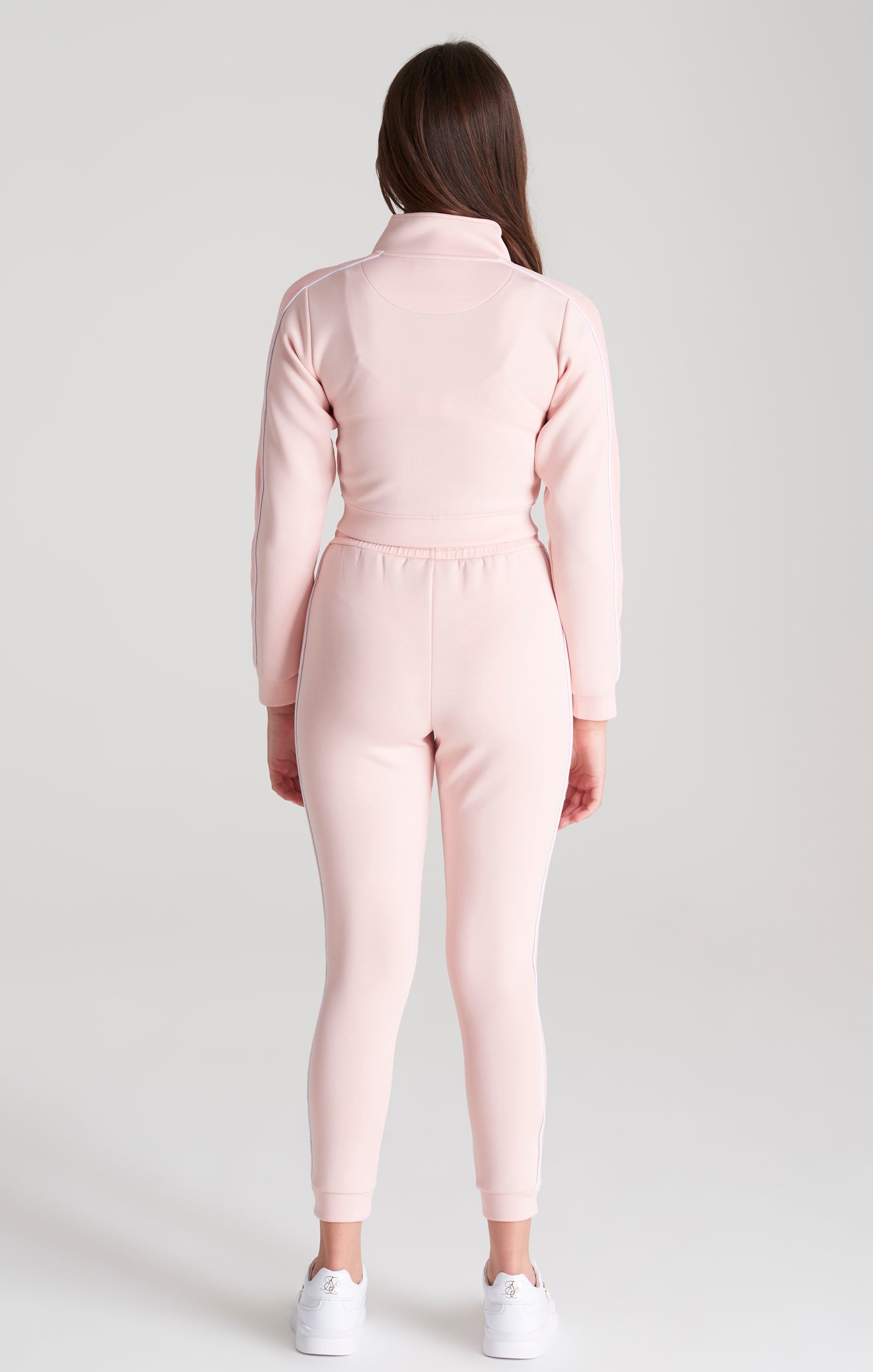 Load image into Gallery viewer, Girls Pink Velour Taped Track Jacket (4)