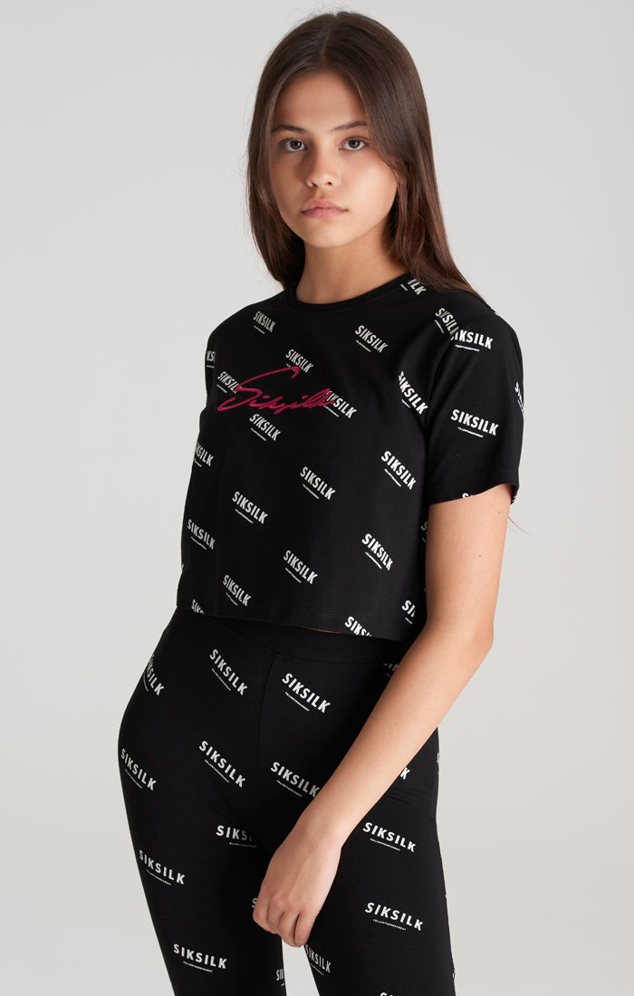 Girls Black Signature Cropped T-Shirt