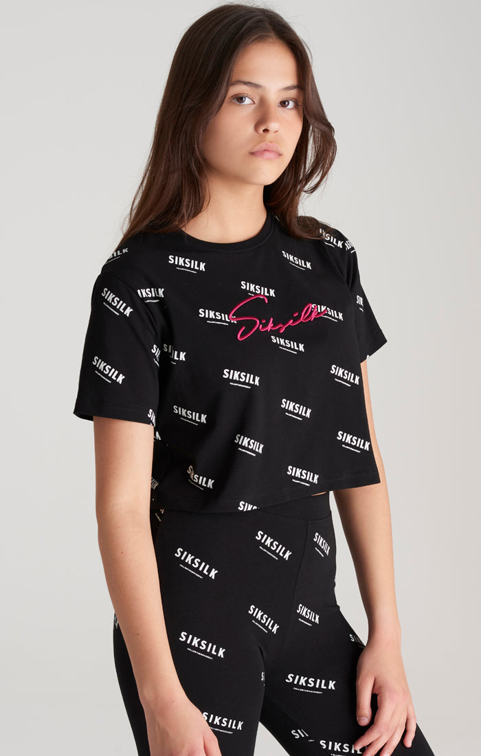 Girls Black Signature Cropped T-Shirt (1)