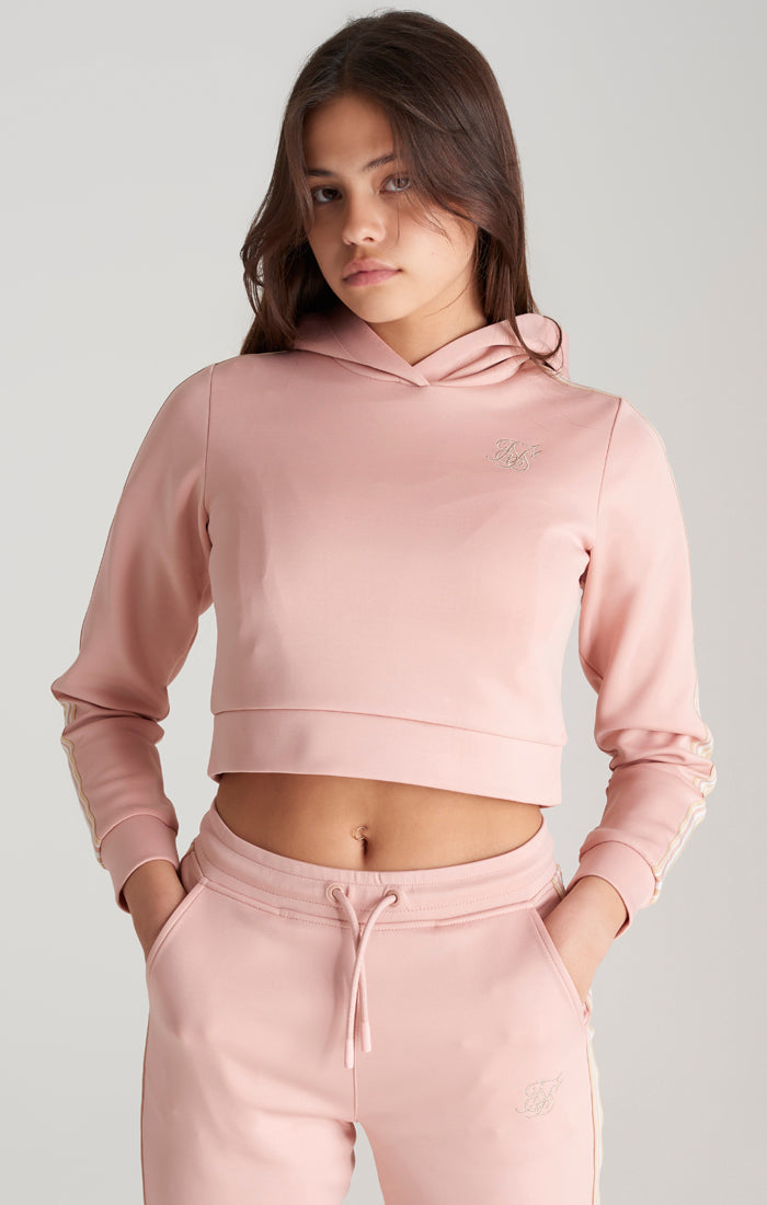 Girls Pink Taped Cropped Hoodie