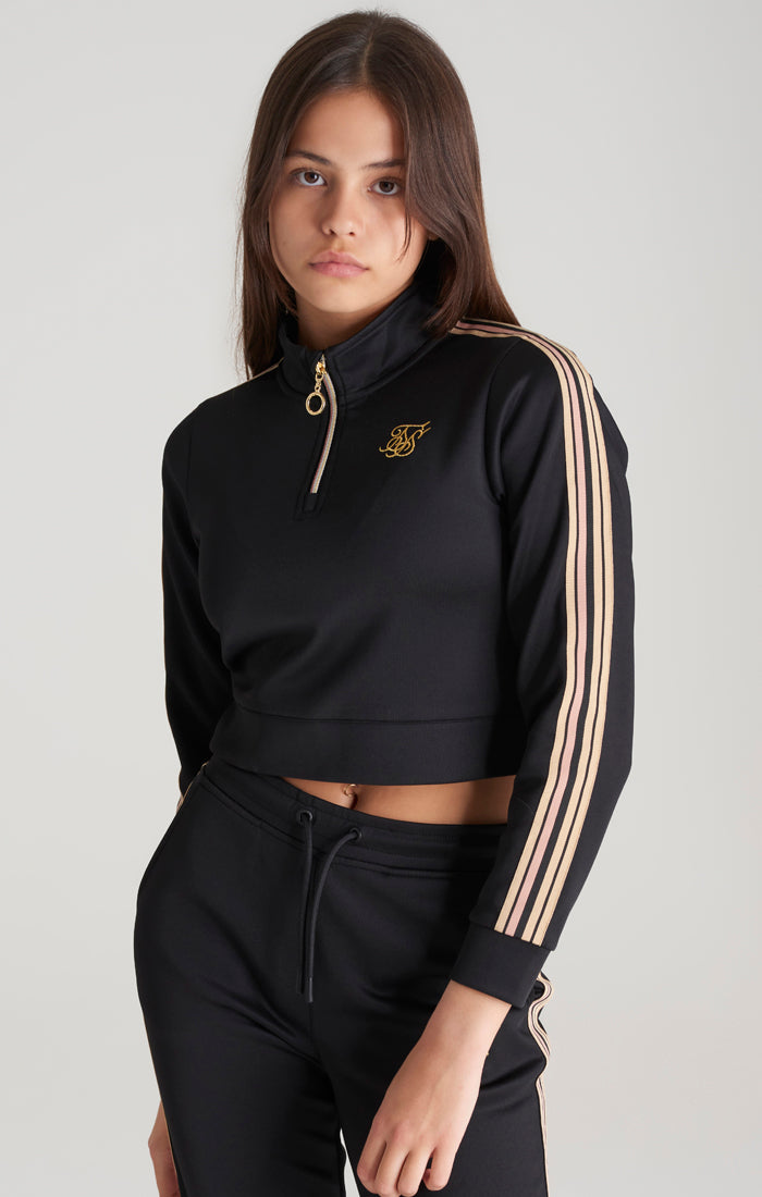 Load image into Gallery viewer, Girls Black 1/4 Zip Track Top