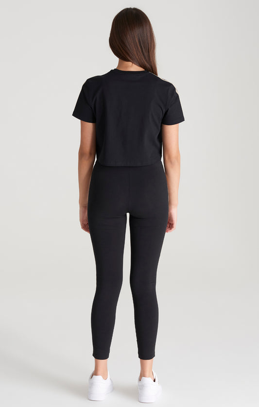 Girls Black Taped Cropped T-Shirt