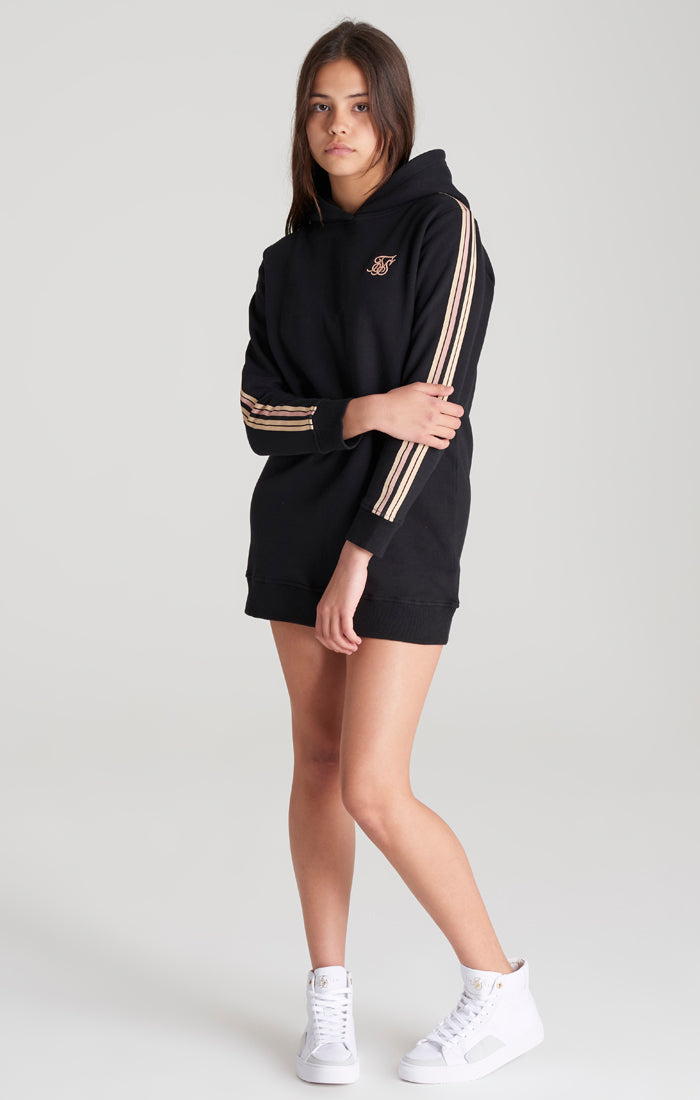 Girls Black Taped Hoodie Dress