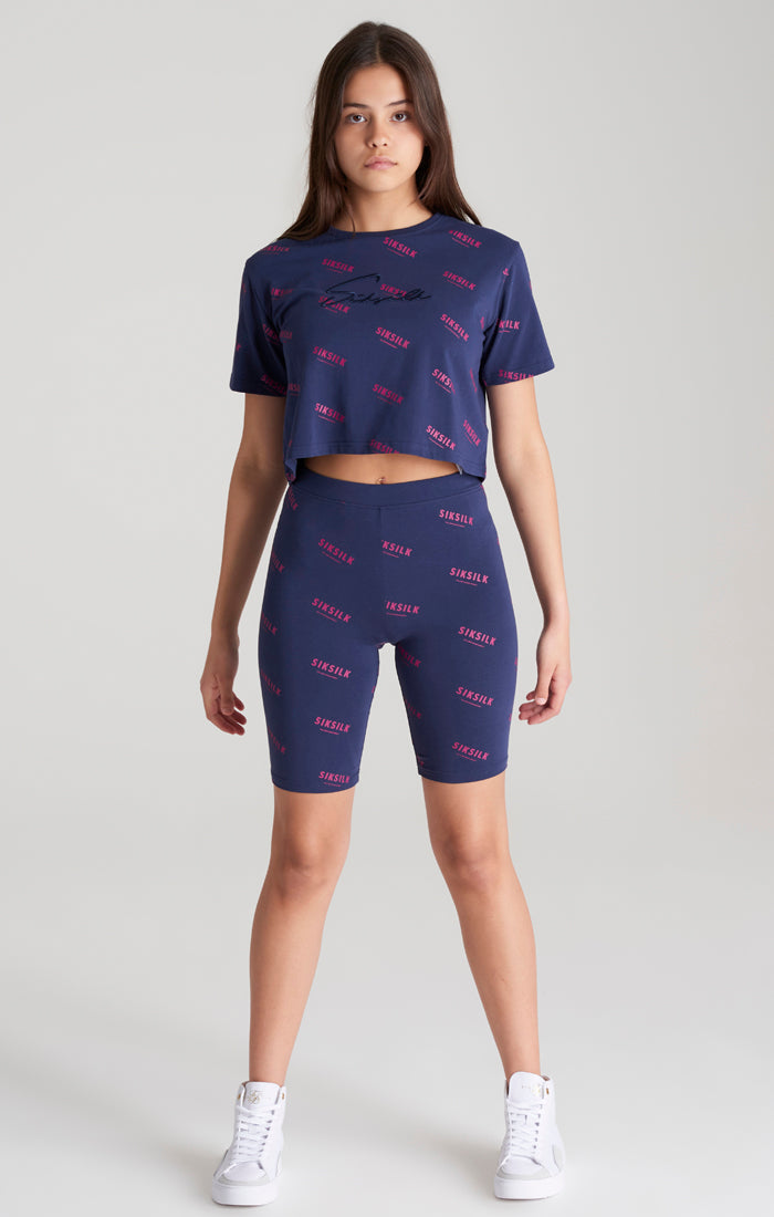 Load image into Gallery viewer, Girls Navy Printed Cycle Short (3)