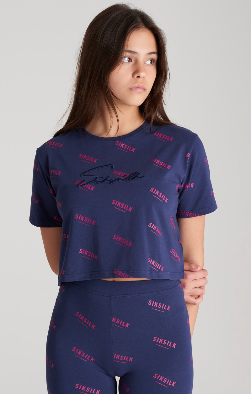 Girls Navy Signature Cropped T-Shirt