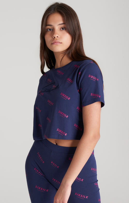 Girls Navy Signature Cropped T-Shirt