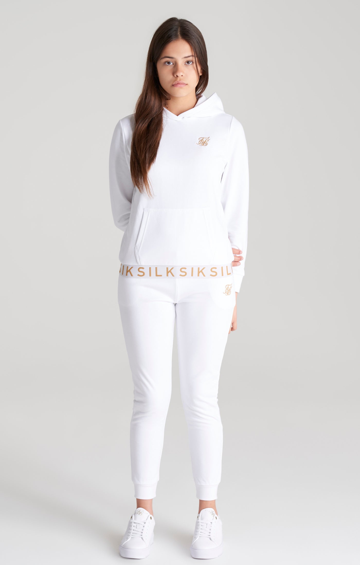 Load image into Gallery viewer, Girls White Taped Overhead Hoodie (3)