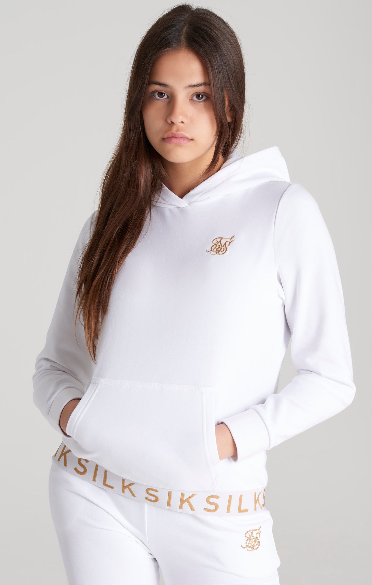 Girls White Taped Overhead Hoodie