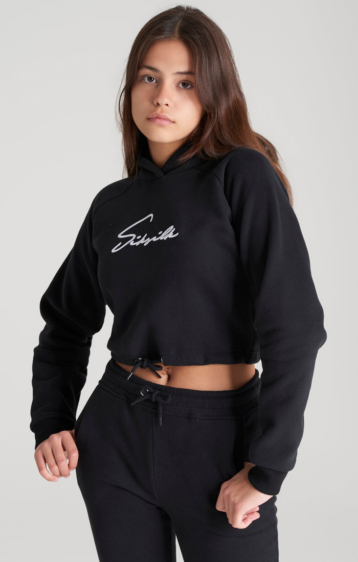Girls Black Signature Cropped Hoodie