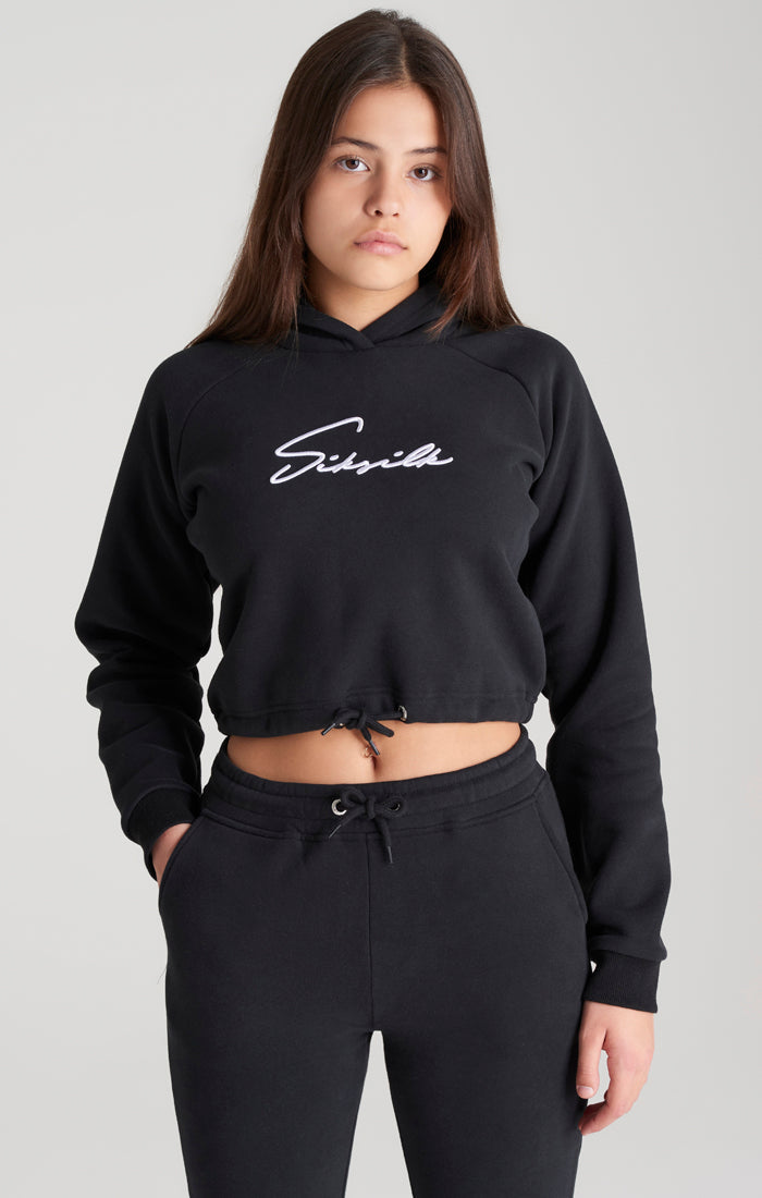 Girls Black Signature Cropped Hoodie (1)