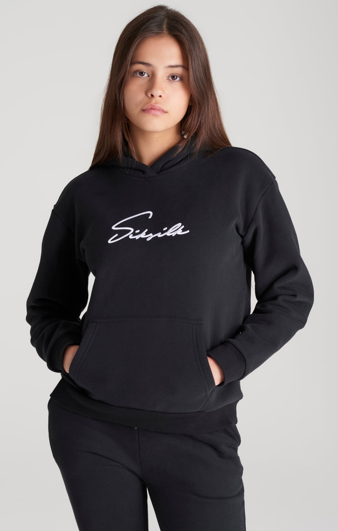 Load image into Gallery viewer, Girls Black Signature Overhead Hoodie