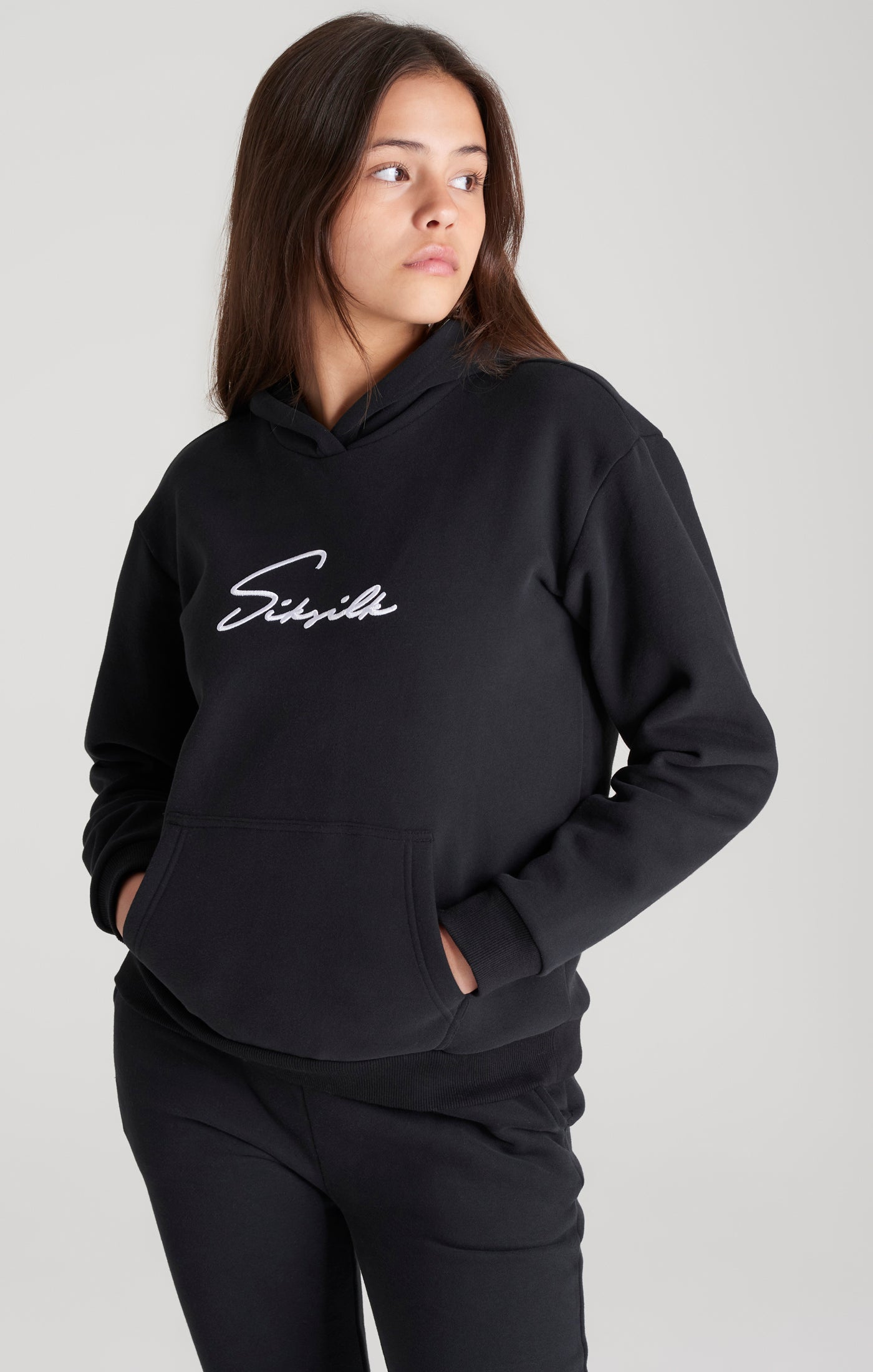 Load image into Gallery viewer, Girls Black Signature Overhead Hoodie (1)