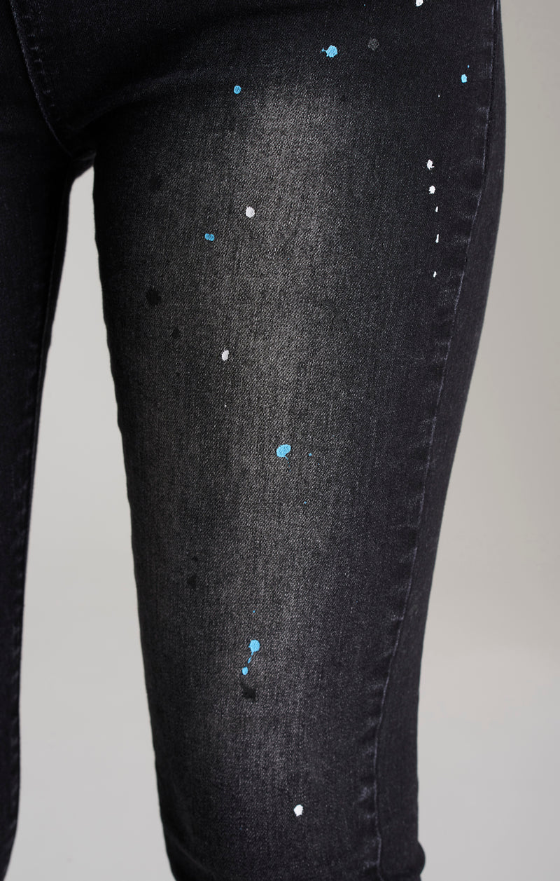 Girls Black Paint Splatter Skinny Denim Jean (1)