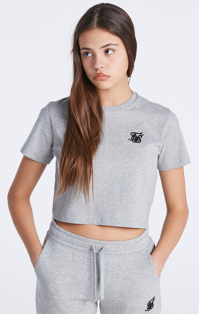 Load image into Gallery viewer, Girls Grey Marl Essentials Cropped T-Shirt (4)