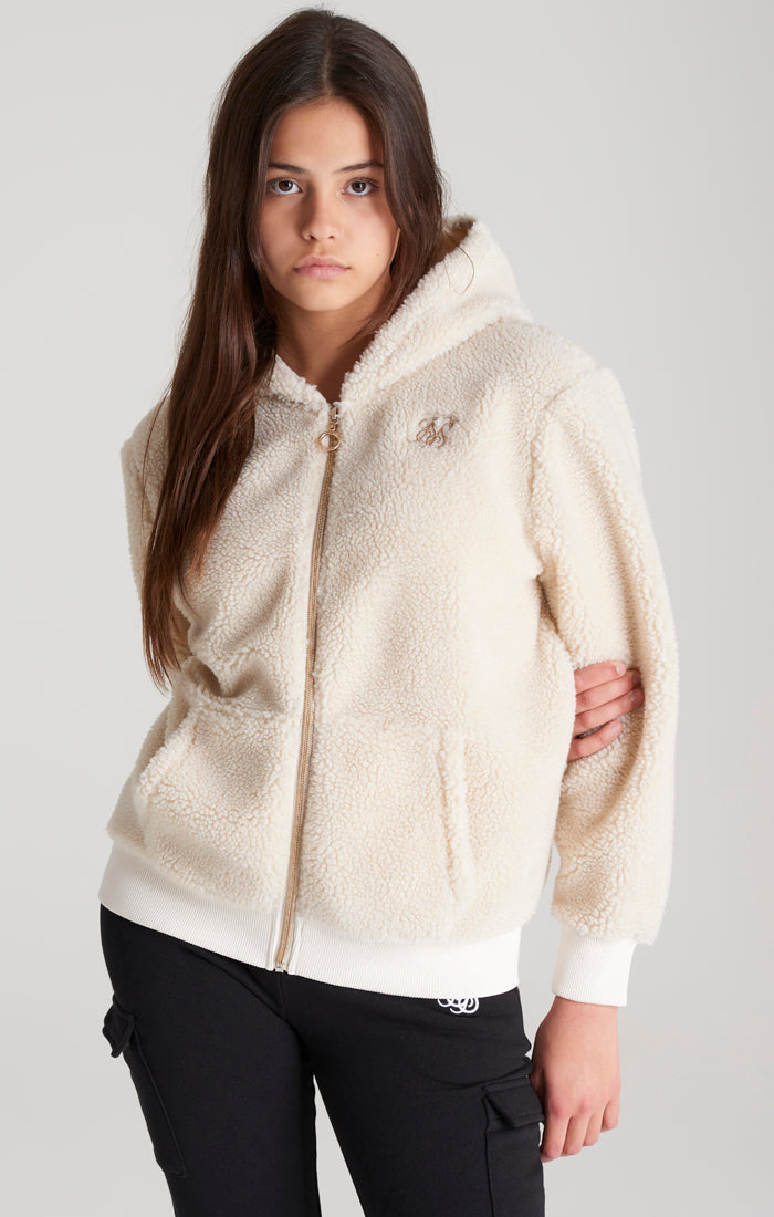 Girls Ecru Borg Zip Thru Hoodie