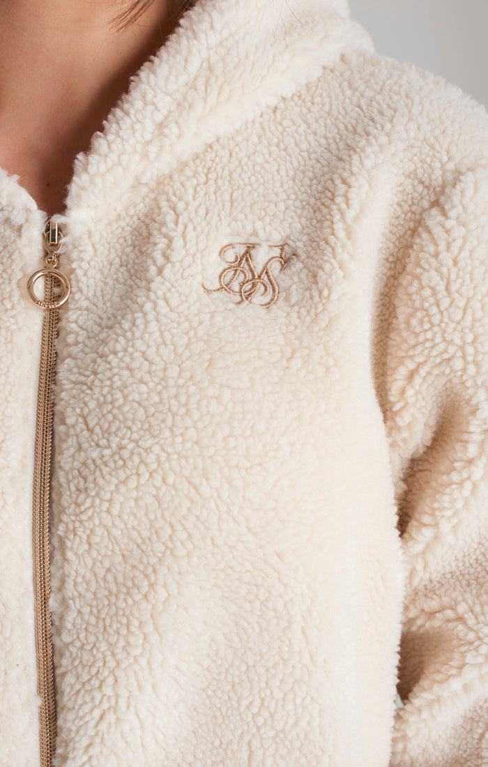 Girls Ecru Borg Zip Thru Hoodie (1)