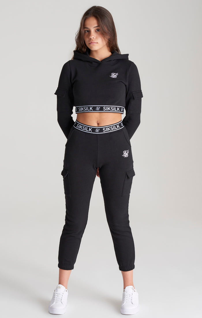 Girls Black Cargo Track Pant
