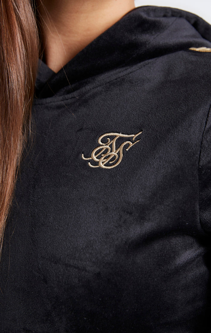 Girls Black Velour Taped Cropped Hoodie (1)