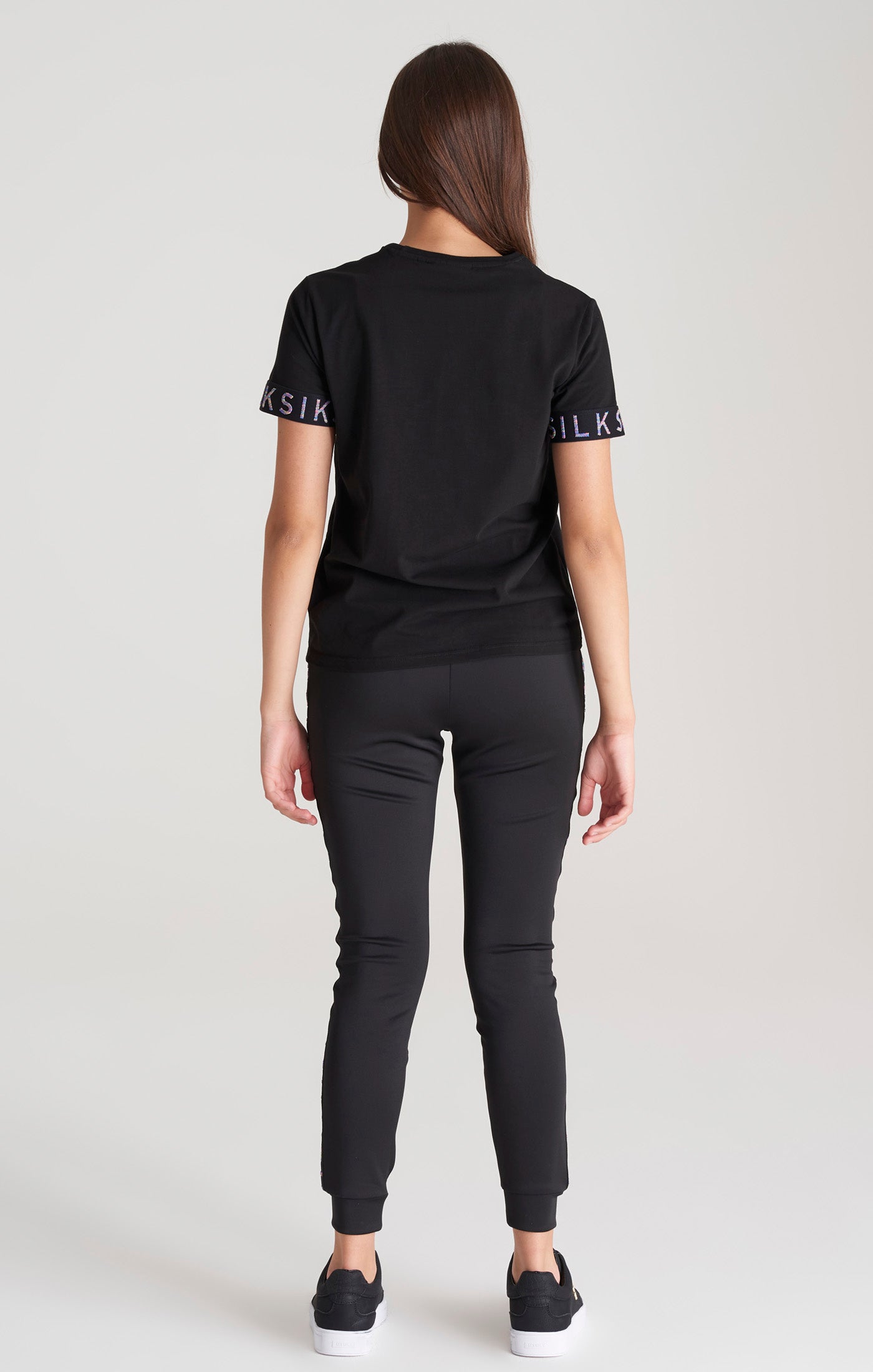 Load image into Gallery viewer, Girls Black Taped Boyfriend T-Shirt (4)