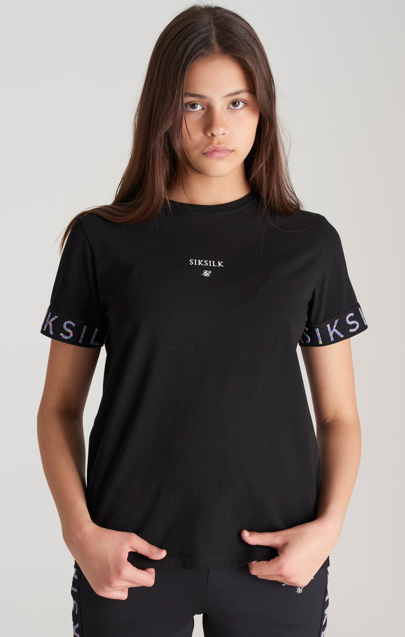 Girls Black Taped Boyfriend T-Shirt