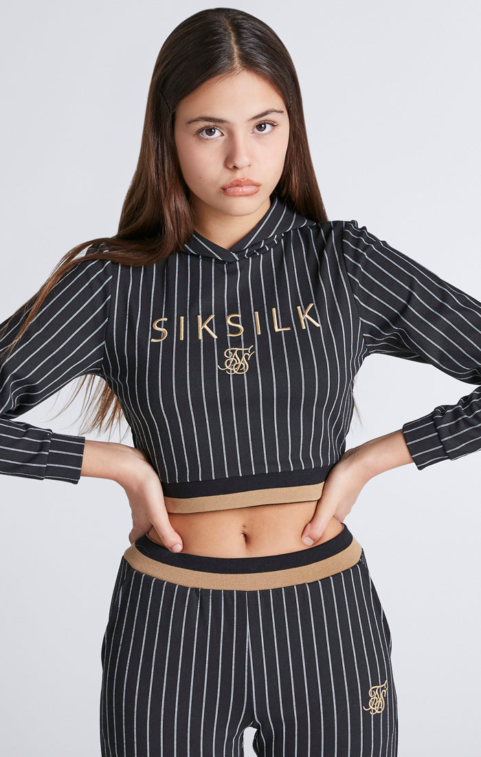 Girls Black Baseball Stripe Cropped Hoodie (1)