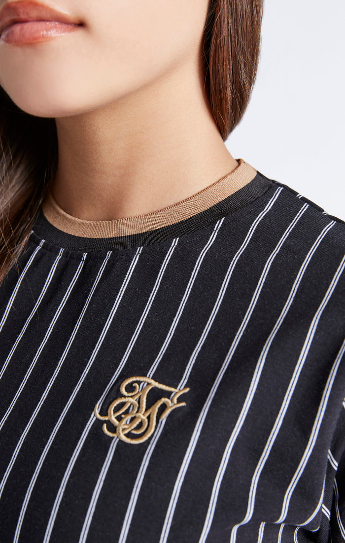 Girls Black Baseball Stripe Cropped T-Shirt (1)