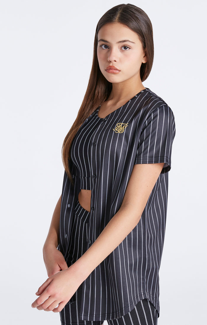 Girls Black Baseball Stripe Jersey