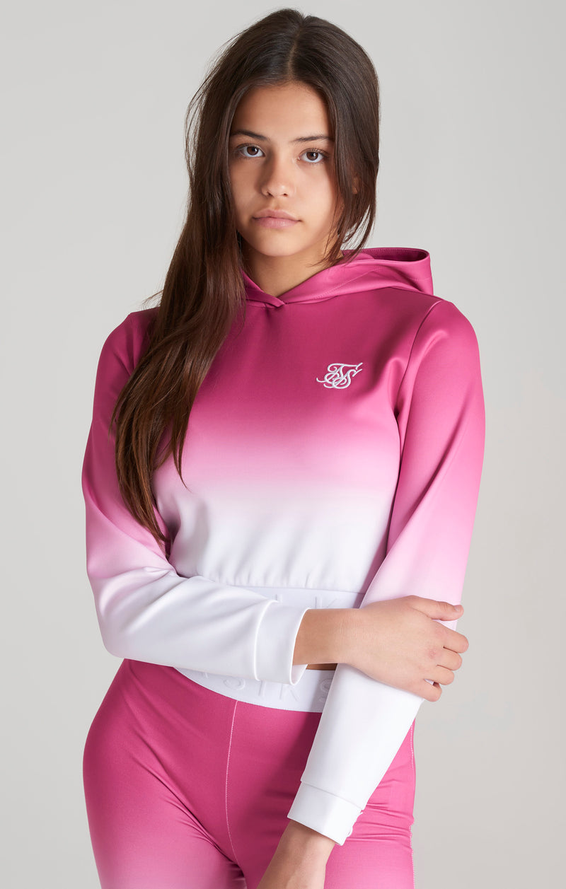 Girls Pink Fade Taped Cropped Hoodie