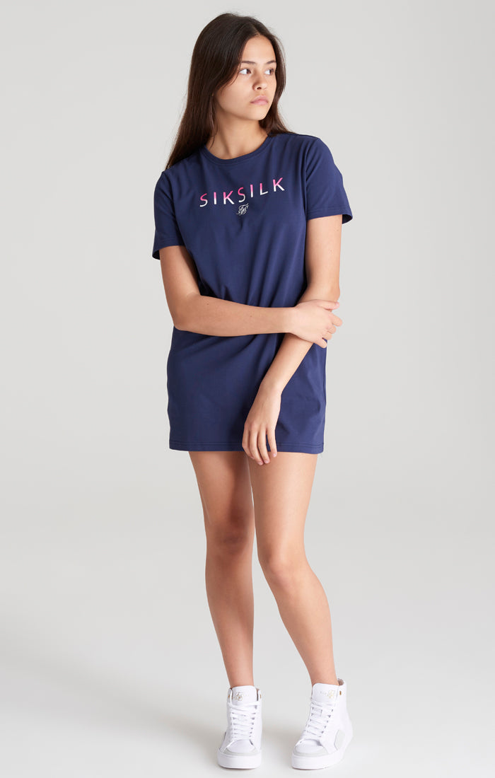 Girls Navy Fade Logo T-Shirt Dress (1)