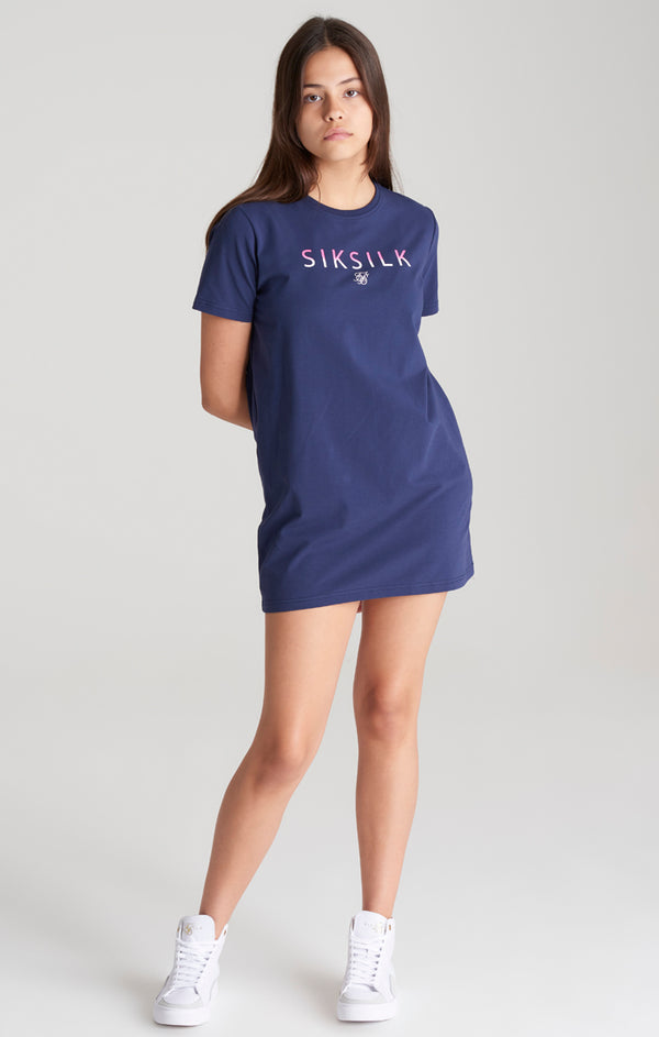 Girls Navy Fade Logo T-Shirt Dress