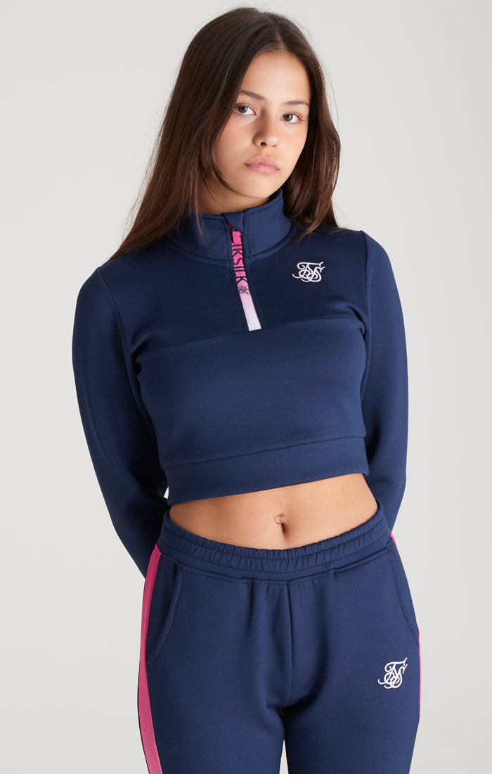 Girls Navy Fade 1/4 Zip Track Top