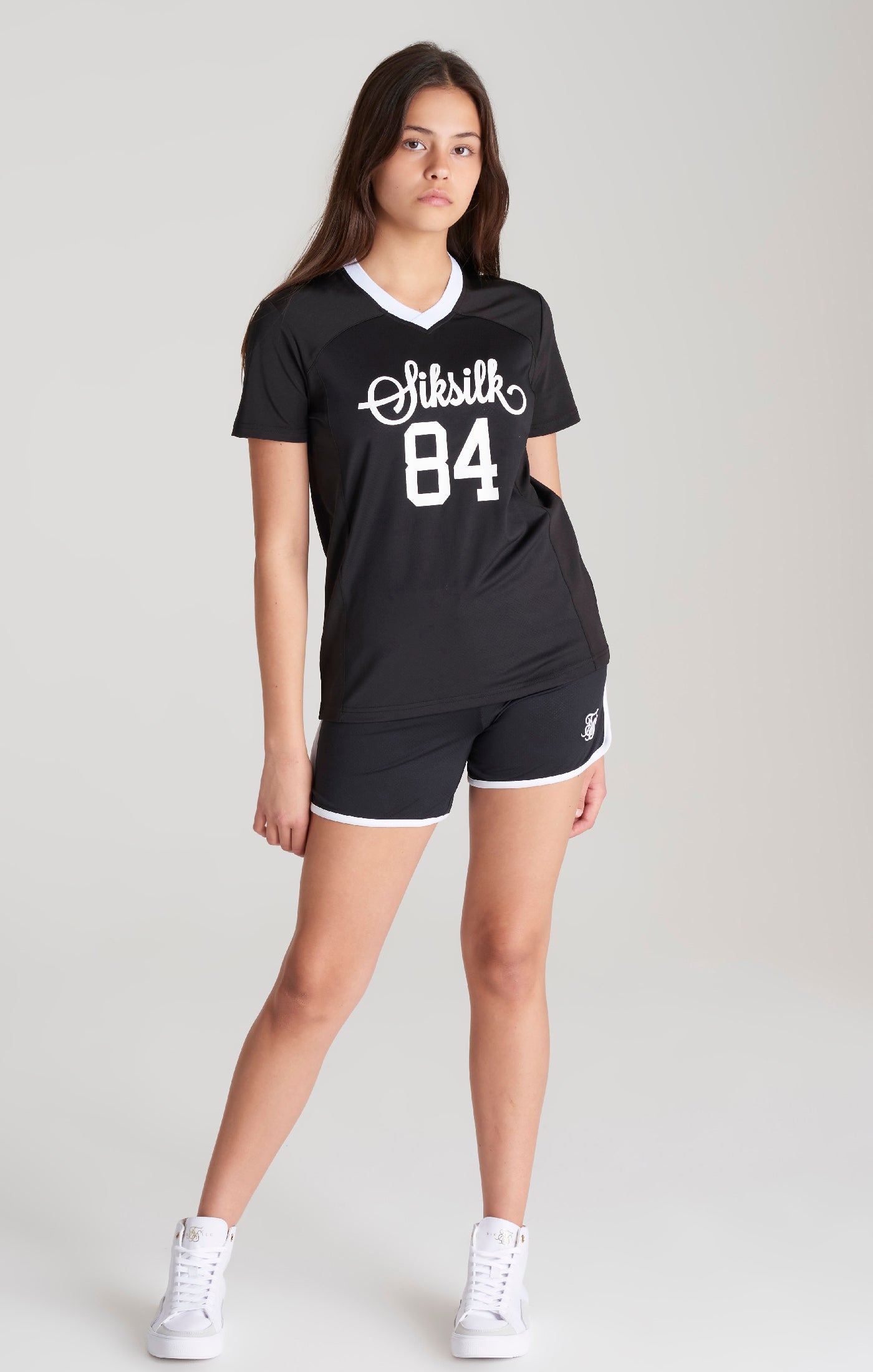 Load image into Gallery viewer, Girls Black Retro Football Cropped Jersey (2)
